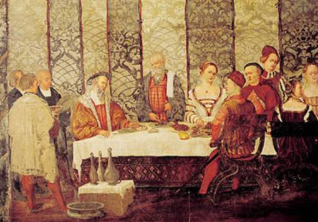 Banquet Given by Bartolomeo Colleoni (1400-75) for Christian I (1426-81) of Denmark  (detail) od Marcello Fogolino