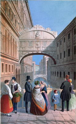 The Bridge of Sighs, Venice, engraved by Brizeghel (litho) od Marco Moro
