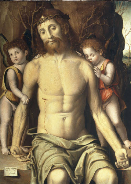 Palmezzano, Marco c.1458 - 1539. ''Christ in the tomb, supported by two angels'', 1529. Oil on wood. od Marco Palmezzano