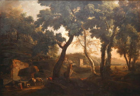 Landscape with Horses at the Trough, c.1715 (oil on canvas) od Marco Ricci