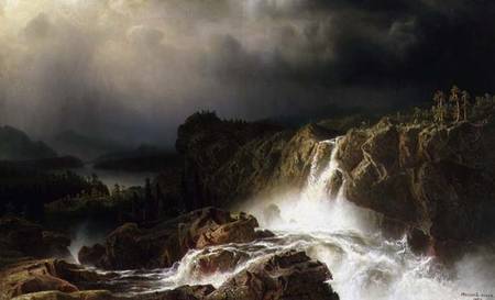 Rocky Landscape with Waterfall in Smaland od Marcus Larson