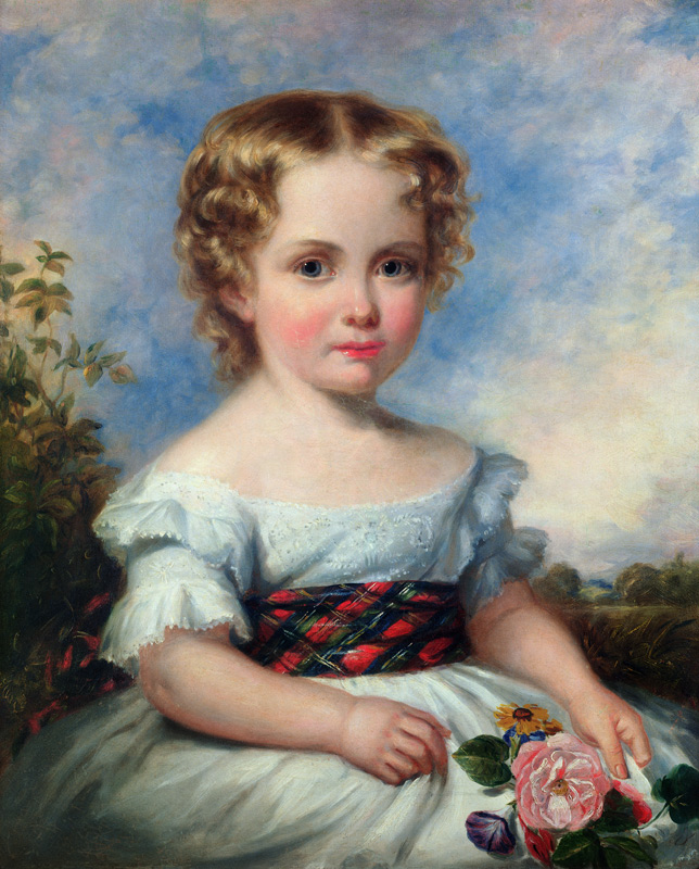 Portrait of a Young Girl with a Tartan Sash od Margaret Sarah Carpenter