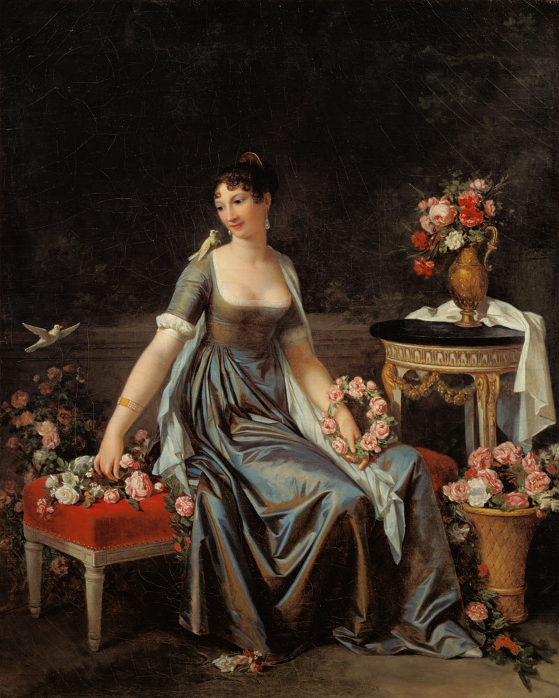 Portrait of a lady, surrounded by flowers and birds od Marguerite Gérard