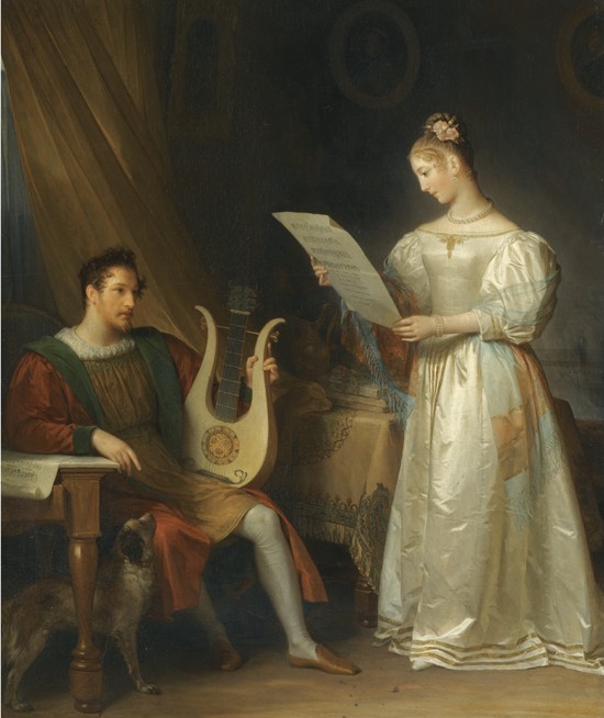 Interior with a Man holding a Lyre and a Woman with a Music Score od Marguerite Gérard