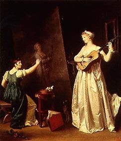 Painter when painting a portrait of a lute player od Marguerite Gérard