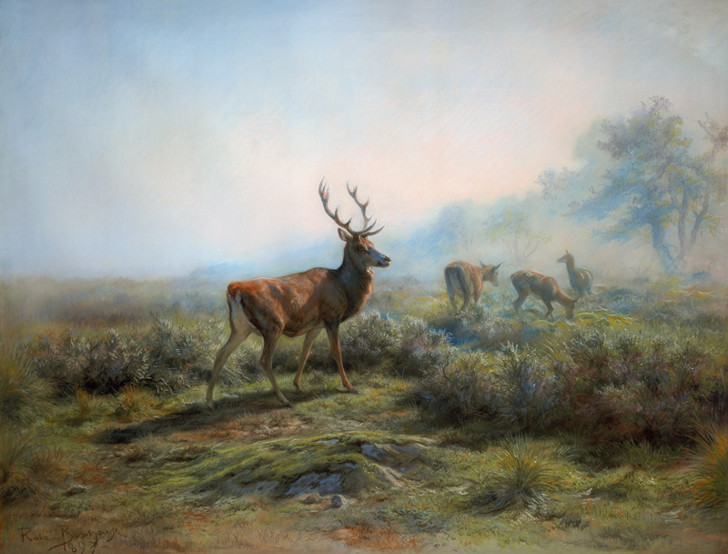 Red deer pack in a misty mountain landscape. od Maria-Rosa Bonheur