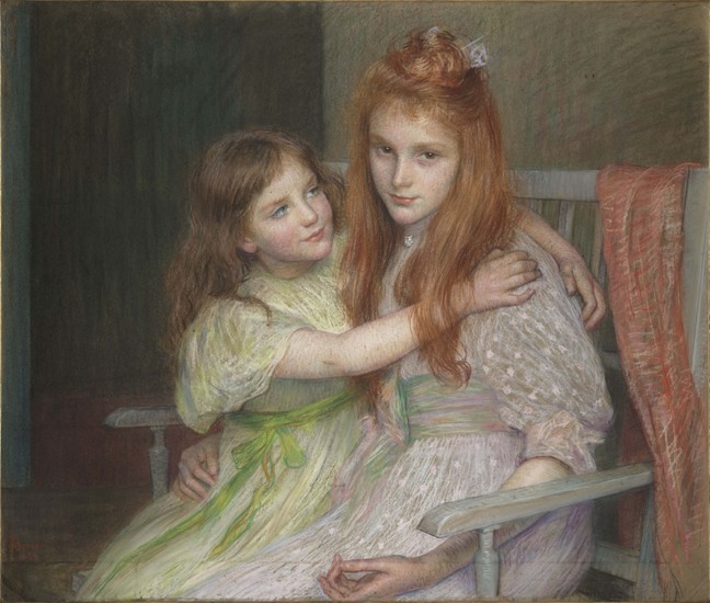 Two girls sitting on a bench od Marie-Louise Breslau