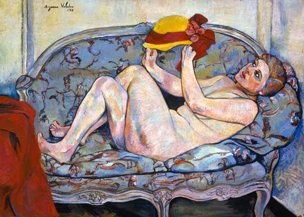 Lying female act on a chaise longue with hat in the hand. od Marie Clementine (Suzanne) Valadon
