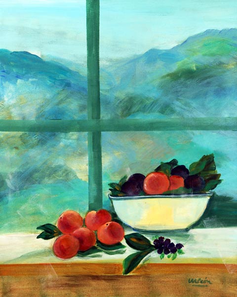 Interior with Window and Fruits (oil & acrylic on canvas)  od Marisa  Leon