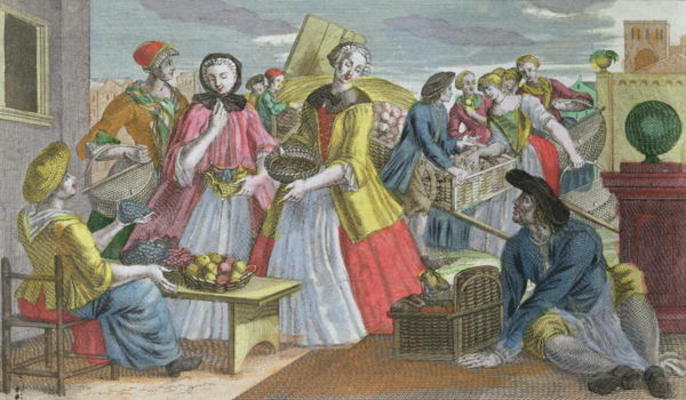 The Fruit Market (coloured engraving) od Martin Engelbrecht