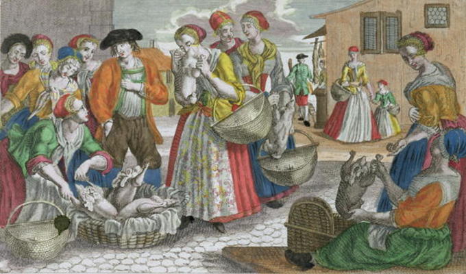 The Poultry Market (coloured engraving) od Martin Engelbrecht