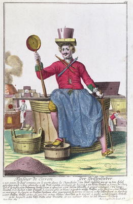 The Soap Maker, c.1735 (coloured engraving) (see also 170136) od Martin Engelbrecht