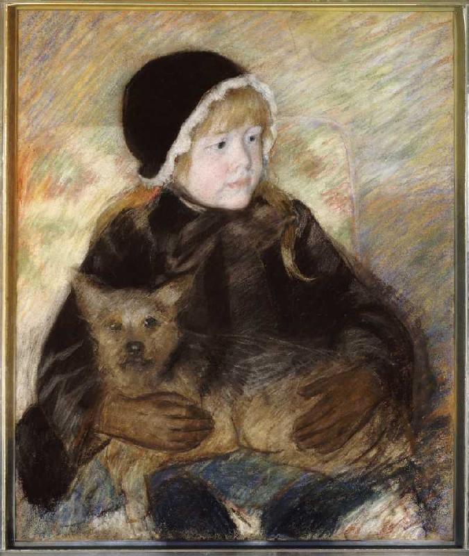 Elsie Cassatt, einen großen Hund haltend od Mary Cassatt
