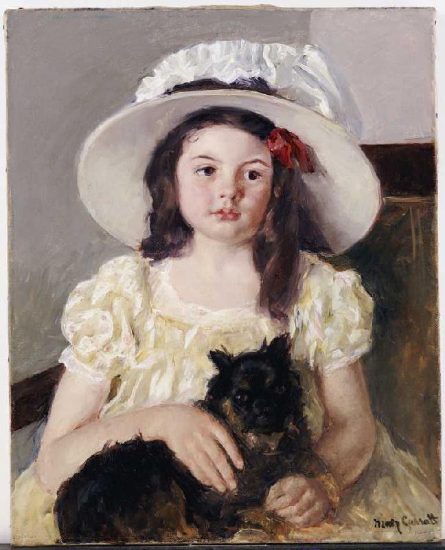 Françoise mit einem kleinen schwarzen Hund od Mary Cassatt