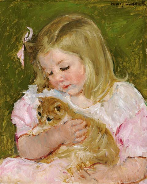 Sara, eine Katze haltend od Mary Cassatt