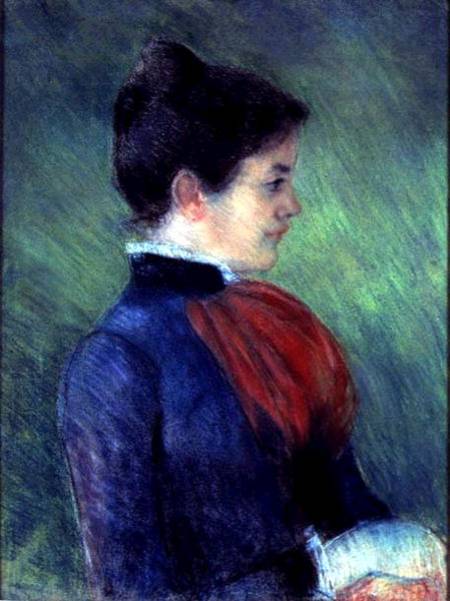 Study of a Woman in a Blue Blouse with a Red Ruff od Mary Cassatt