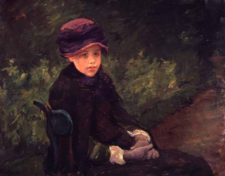 Susan Seated Outdoors Wearing a Purple Hat od Mary Cassatt
