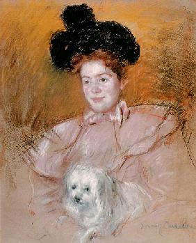 Woman holding a dog od Mary Cassatt