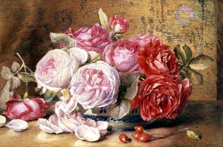 Pink and Red Roses in a Bowl od Mary Elizabeth Duffield