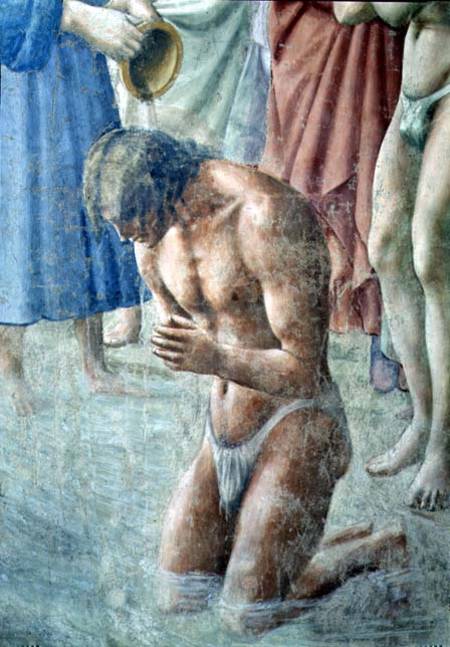 St. Peter Baptising the Neophytes (Detail of the neophyte) od Masaccio