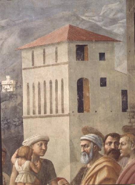 St. Peter Distributing the Common Goods of the Church, and the Death of Ananias, (Detail of the back od Masaccio
