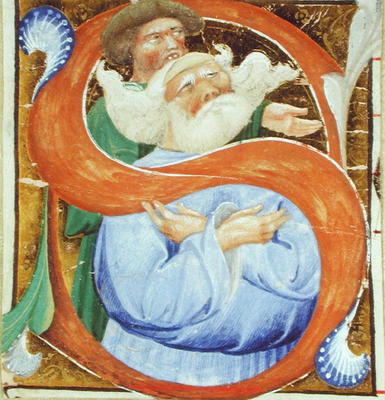 Historiated initial 'S' depicting an old man praying (vellum) od Master of San Michele of Murano