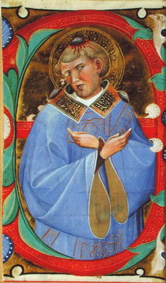Historiated initial 'E' depicting St. Stephen (vellum) od Master of San Michele of Murano