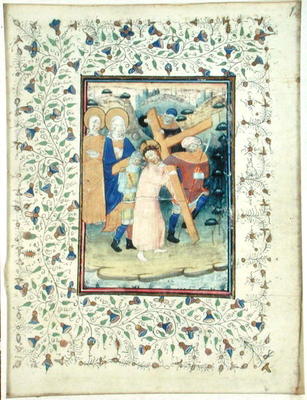 The Carrying of the Cross, from a Book of Hours, Bruges (vellum) od Master of the Embroidered Foliage