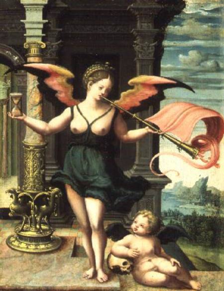 An Allegory of Fame (panel) od Master of the Female Half Lengths
