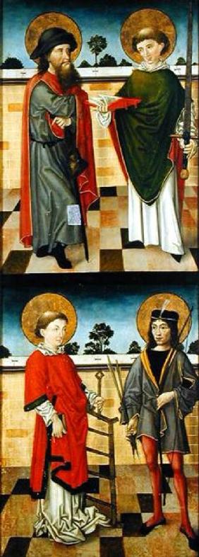 Top: St. Jacob as a Pilgrim and St. Matthew Holding a Book and a Sword; Bottom: St. Lawrence Holding
