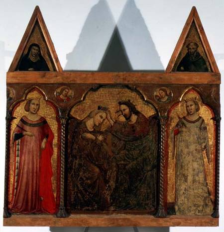 Triptych: Coronation of the Virgin flanked by two saints od Master of the Urbino Coronation