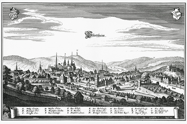 Pforzheim um 1650 od Matthäus Merian starší