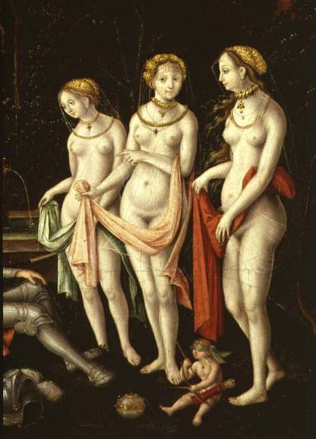 The Destruction of Troy and the Judgement of Paris, detail depicting Artemis, Hera and Aphrodite od Matthias Gerung or Gerou