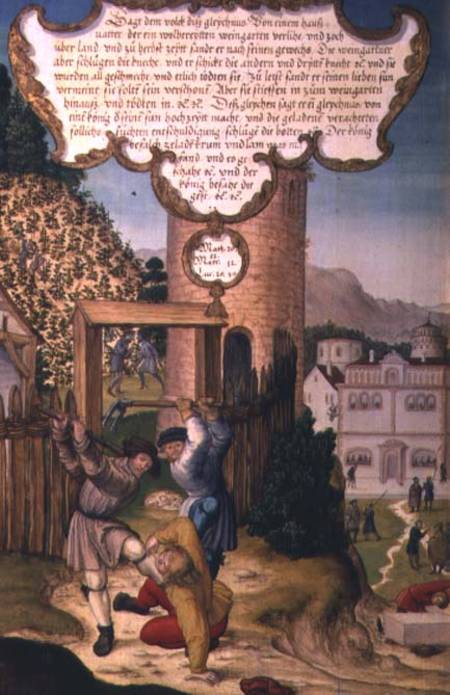 The vinedressers killing the heir of the vineyard owner, illustrating Christ's teaching 'The stone t od Matthias Gerung or Gerou
