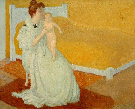 Mother and child at a yellow b