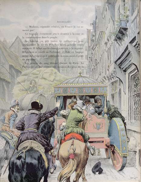Assassination of Henri IV by Francois Ravaillac in the rue de la Ferronerie on 14th May 1610, c.1900 od Maurice Leloir