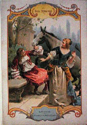 The Donkey and the Little Dog, from ''Fables'' by Jean de La Fontaine (1621-95), advertising for ''A