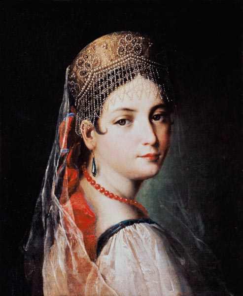 Bildnis einer jungen Frau mit Sarafan und Kokoshnik (Kopfschmuck) od Mauro Gandolfi