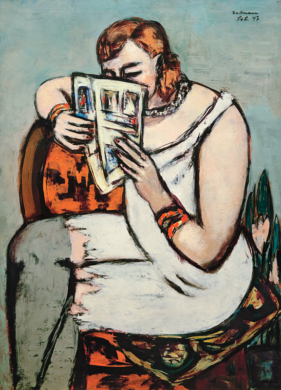 Frau in weißem Hemd (lesend) od Max Beckmann