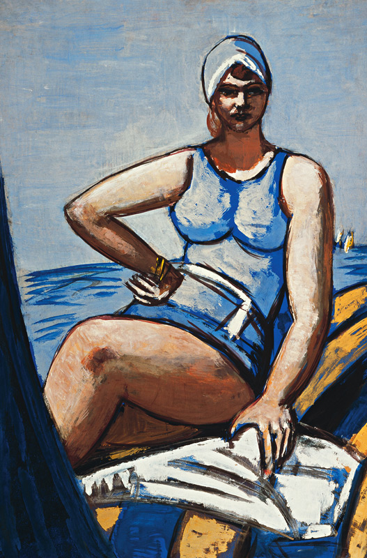 Quappi in blue in a boat (Quappi in Blau im Boot). 1926/1950 od Max Beckmann