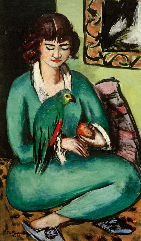 Quappi with parrot od Max Beckmann