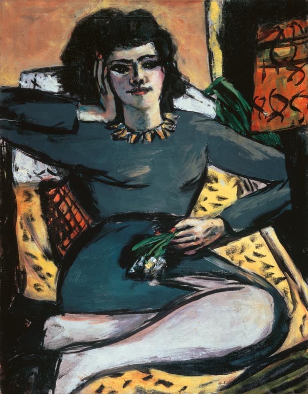 Resting woman with carnations, portrait of Quappi od Max Beckmann