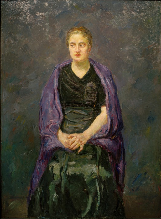 Portrait of Minna Beckmann-Tube
with violet scarf od Max Beckmann
