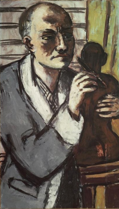 Self-portrait with grey dressing gown od Max Beckmann