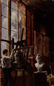 Painter in the studio in painting Karlsruhe, the bust for the kapitolinischen Venus. od Max Klinger