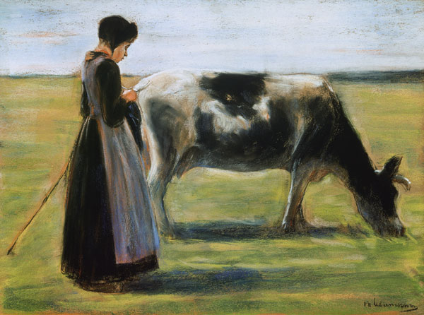 Bauernmädchen mit Kuh. od Max Liebermann