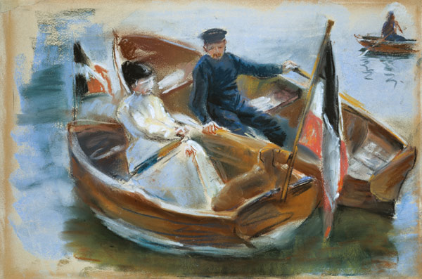 Two Boats with Flags, Wannsee, 1910 (pastel on paper) od Max Liebermann