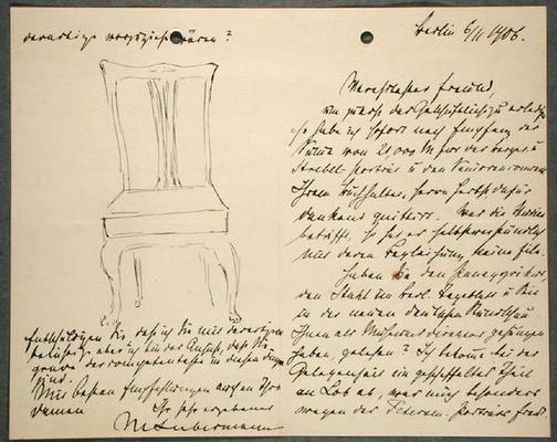 Artist's notes and sketch of a chair (ink on paper) od Max Liebermann