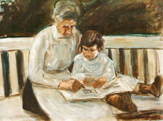 granddaughter and nanny on the lawn seat od Max Liebermann