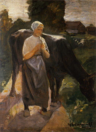 girl with cow/ Dutch cowgirl od Max Liebermann
